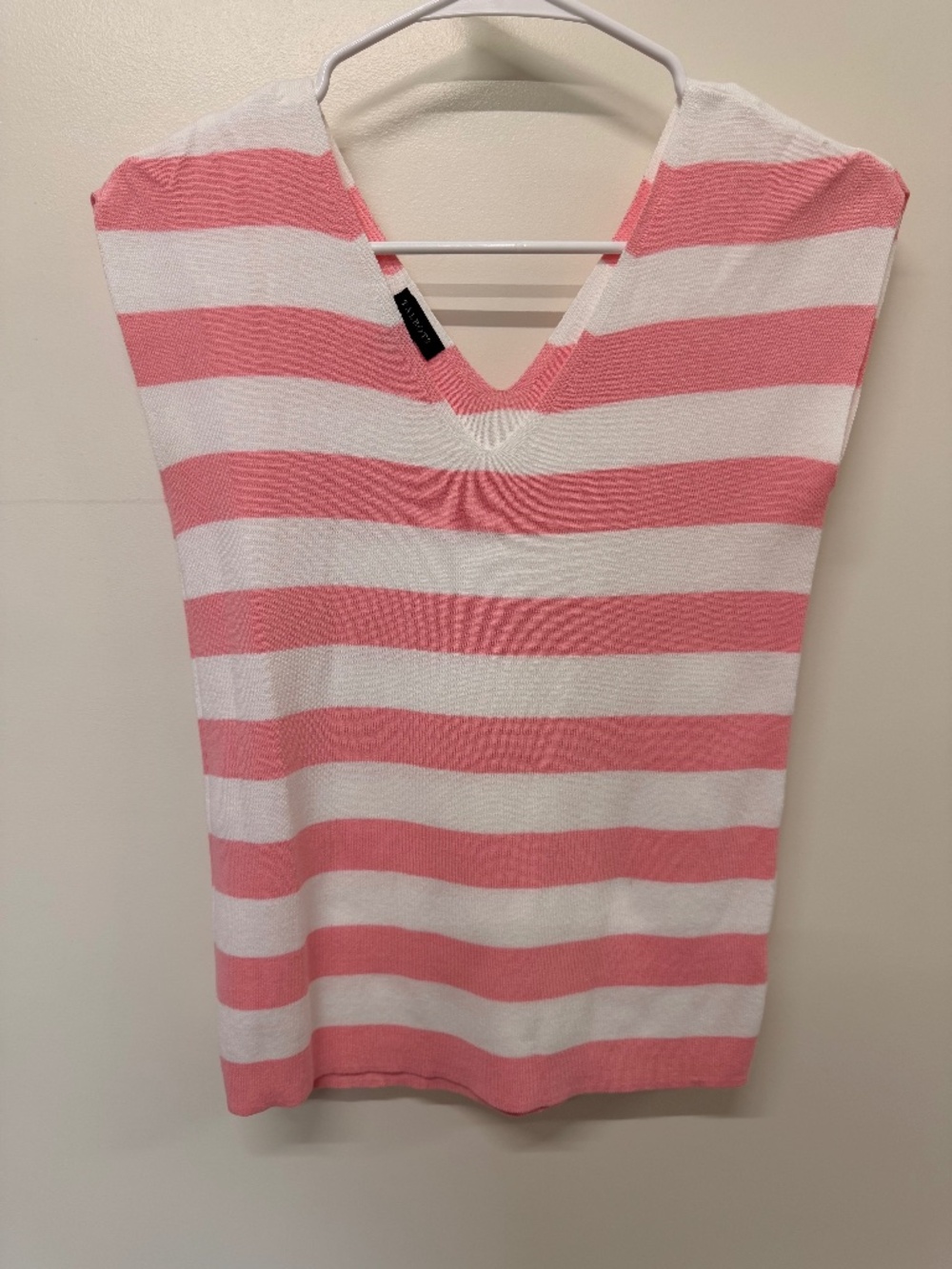 Talbots Pink & White Striped Knit Top, Size XS, V-Neck, Short Sleeve
